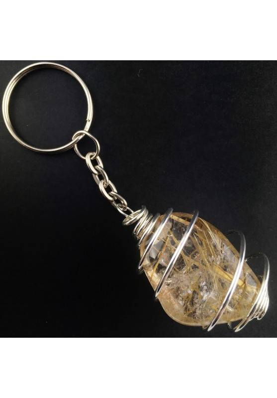 Portachiavi in QUARZO RUTILATO - GEMELLI VERGINE Zodiaco Spirale Argento Regalo-1