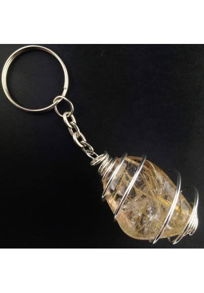Portachiavi in QUARZO RUTILATO - GEMELLI VERGINE Zodiaco Spirale Argento Regalo-1
