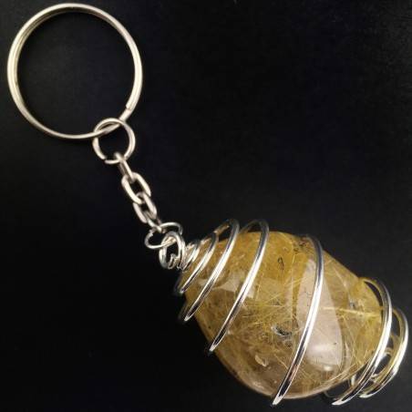 Portachiavi in QUARZO RUTILATO - GEMELLI VERGINE Zodiaco Spirale Argento Regalo-2