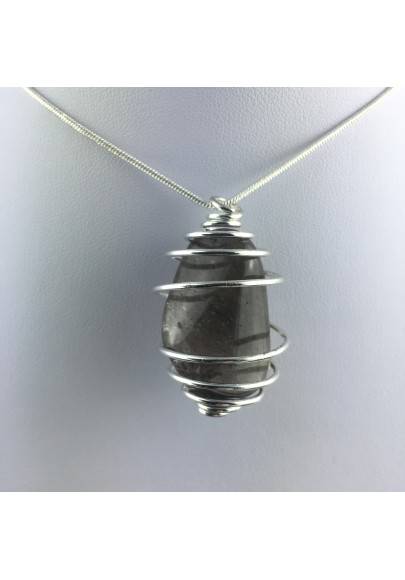 Smoked QUARTZ Pendant Handmade Silver Plated Spiral A+-1