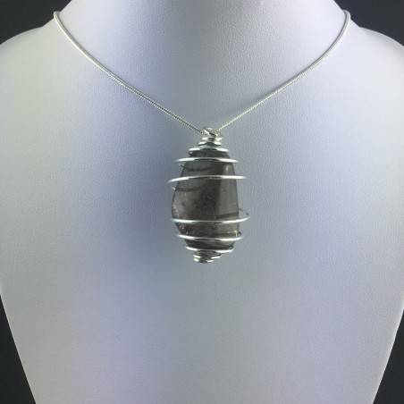 Smoked QUARTZ Pendant Handmade Silver Plated Spiral A+-2