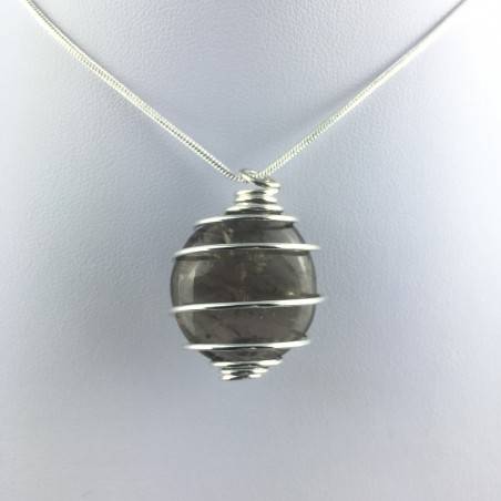 Smoked QUARTZ Pendant Handmade Silver Plated Spiral A+-4