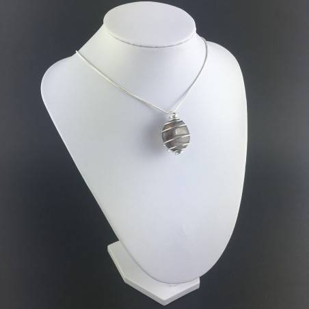 Smoked QUARTZ Pendant Handmade Silver Plated Spiral A+-6