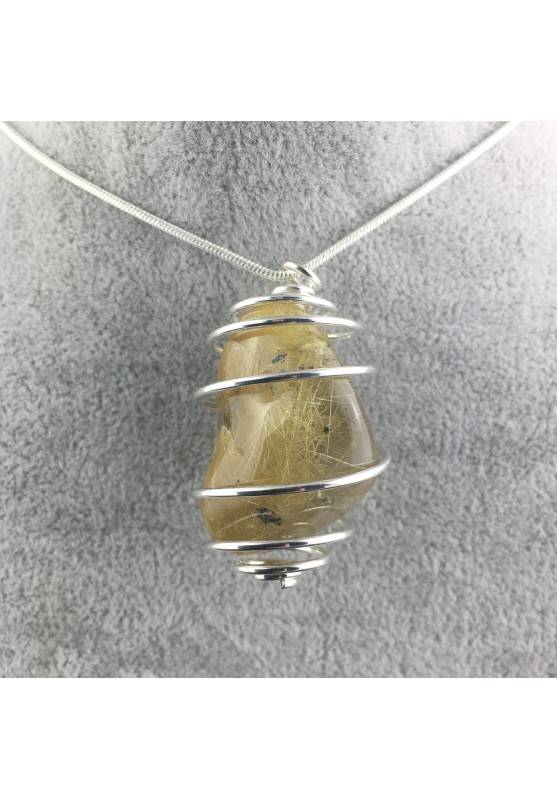 Pendant Gold Rutilated Quartz Handmade Silver Plated Spiral Tumbled Stone A+-1
