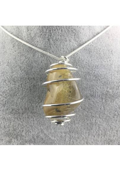 Ciondolo QUARZO RUTILATO Montato Artigianalmente Spirale Placcata Argento A+-1