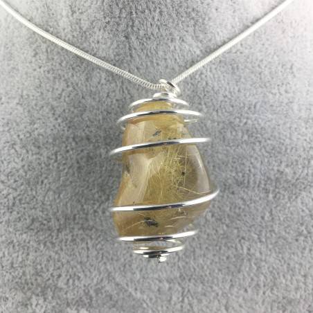 Ciondolo QUARZO RUTILATO Montato Artigianalmente Spirale Placcata Argento A+-1