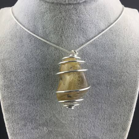 Ciondolo QUARZO RUTILATO Montato Artigianalmente Spirale Placcata Argento A+-2
