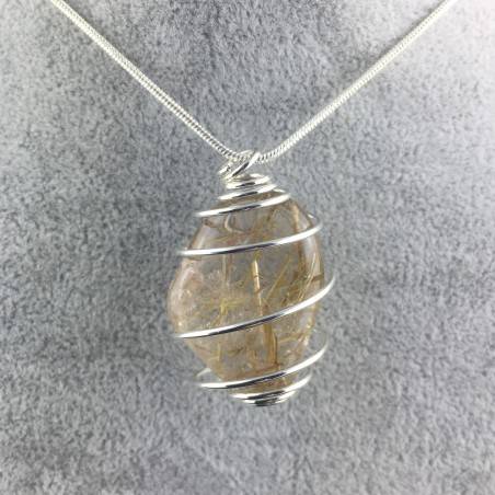 Ciondolo QUARZO RUTILATO Montato Artigianalmente Spirale Placcata Argento A+-4