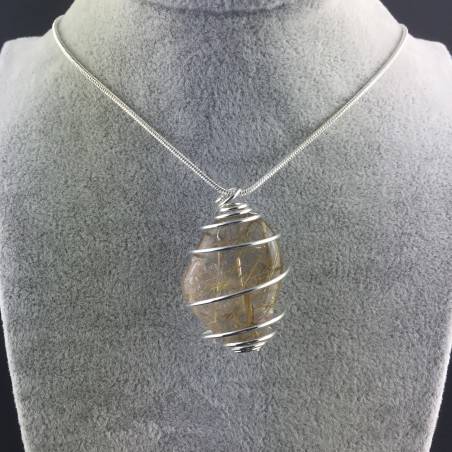 Ciondolo QUARZO RUTILATO Montato Artigianalmente Spirale Placcata Argento A+-5