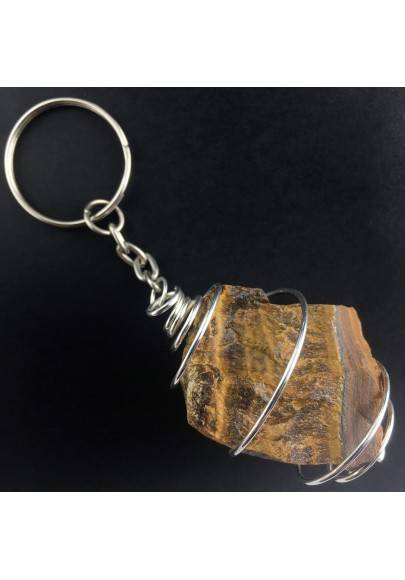 Portachiavi OCCHIO DI TIGRE Montata Artigianalmente Spirale Placcata Argento A+-1