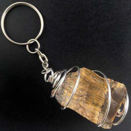 Portachiavi OCCHIO DI TIGRE Montata Artigianalmente Spirale Placcata Argento A+-3