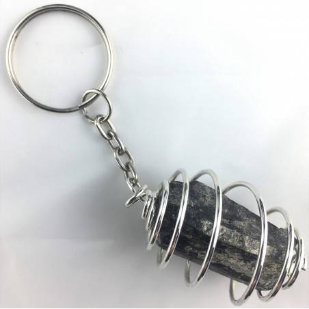Portachiavi TORMALINA NERA Montata Artigianalmente Spirale Placcato Argento A+-1