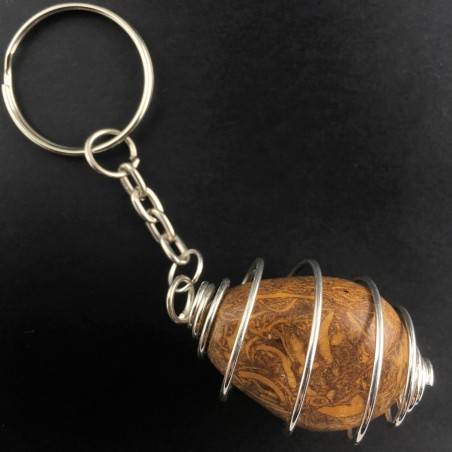 STROMATOLITE Tumblestone Keychain Keyring Hand Made on SILVER Plated Spiral A+-1