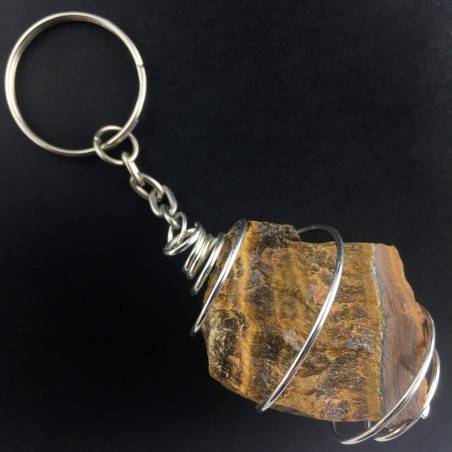 Tiger's EYE Stone Keychain Keyring - LEO Zodiac Silver Plated Spiral Gift Idea A+-1