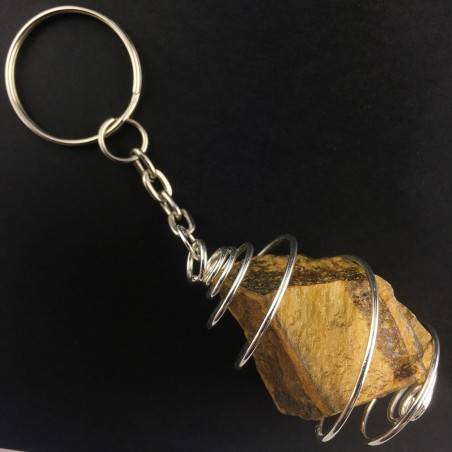 Tiger's EYE Stone Keychain Keyring - LEO Zodiac Silver Plated Spiral Gift Idea A+-2