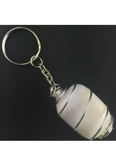 Porte-clés dans Agate BLANC - CANCER Zodeaco Spirale Plaqué Argent Cadeau A+-1