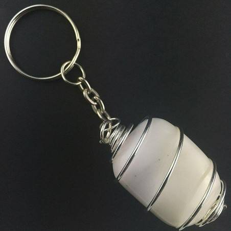 Porte-clés dans Agate BLANC - CANCER Zodeaco Spirale Plaqué Argent Cadeau A+-1