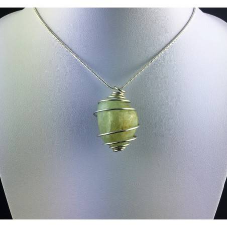 Colgante JADE VERDE Hecho a Mano Espiral Baño de Plata Regalo A+-2