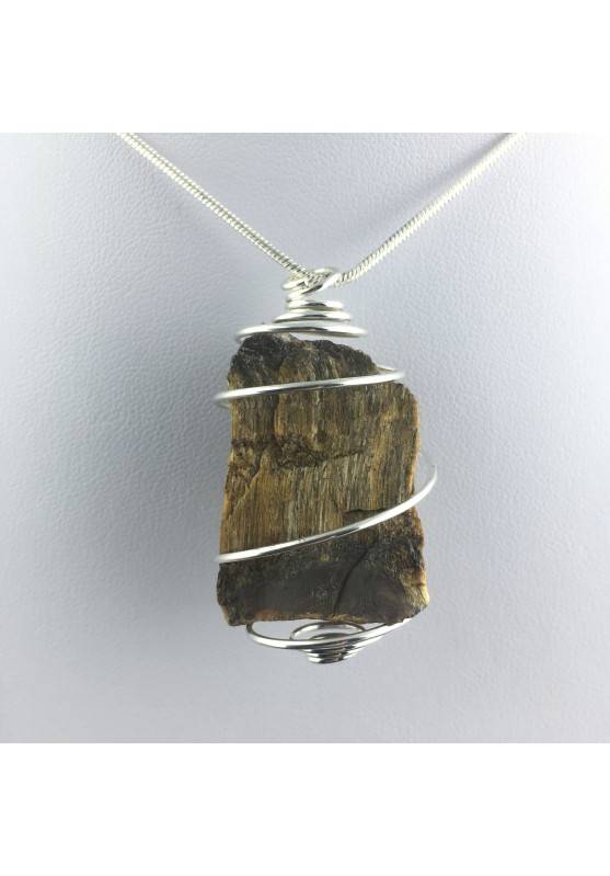 Ciondolo OCCHIO di TIGRE GREZZO Montato Artigianalmente Spirale Placcata Argento-1