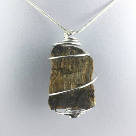 Rough Tiger's Eye Pendant Handmade Necklace Silver Plated Spiral Chain Stone-1