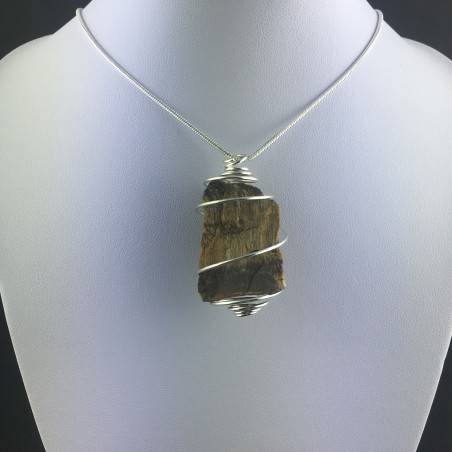 Rough Tiger's Eye Pendant Handmade Necklace Silver Plated Spiral Chain Stone-2