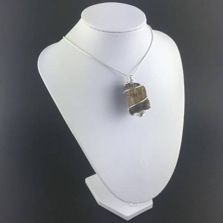 Rough Tiger's Eye Pendant Handmade Necklace Silver Plated Spiral Chain Stone-3
