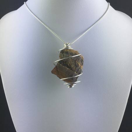 Rough Tiger's Eye Pendant Handmade Necklace Silver Plated Spiral Chain Stone-5