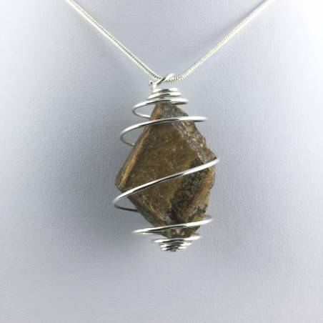 Rough Tiger's Eye Pendant Handmade Necklace Silver Plated Spiral Chain Stone-7
