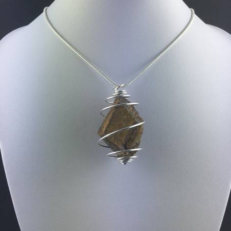 Rough Tiger's Eye Pendant Handmade Necklace Silver Plated Spiral Chain Stone-8