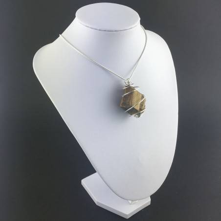 Rough Tiger's Eye Pendant Handmade Necklace Silver Plated Spiral Chain Stone-9