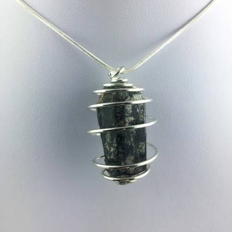 Pendant Black TOURMALINE Hand Made on Silver Plated Spiral Gift Idea-1