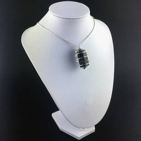 Pendant Black TOURMALINE Hand Made on Silver Plated Spiral Gift Idea-3