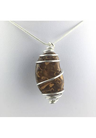 Pendant STROMATOLITE - Handmade Silver Plated Spiral Gift Idea Fossile A+-1