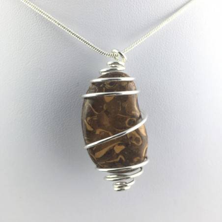 Pendant STROMATOLITE - Handmade Silver Plated Spiral Gift Idea Fossile A+-1