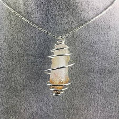 Colgante PUNTA CUARZO CITRINO - CÁNCER Zodiaco Espiral Baño de Plata A+-1