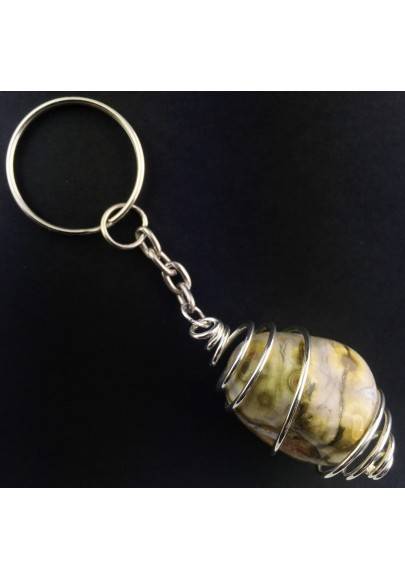 Llavero Jaspe Océano ORBICULAR Hecho a mano en Espiral Plata-1