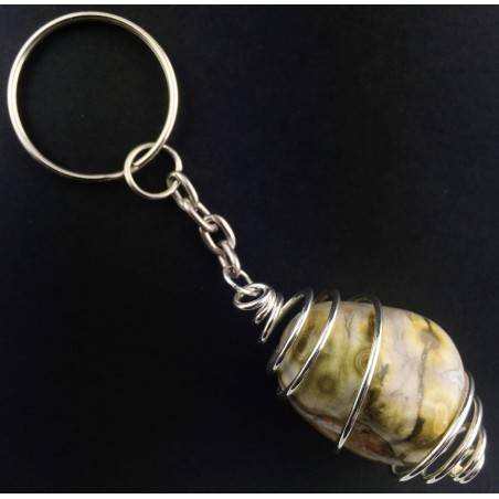 Llavero Jaspe Océano ORBICULAR Hecho a mano en Espiral Plata-1