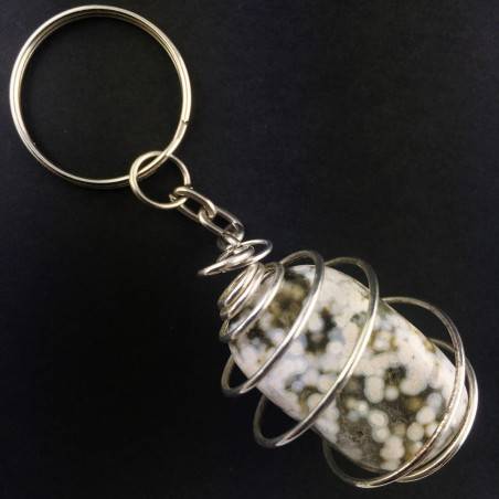 Llavero Jaspe Océano ORBICULAR Hecho a mano en Espiral Plata-2