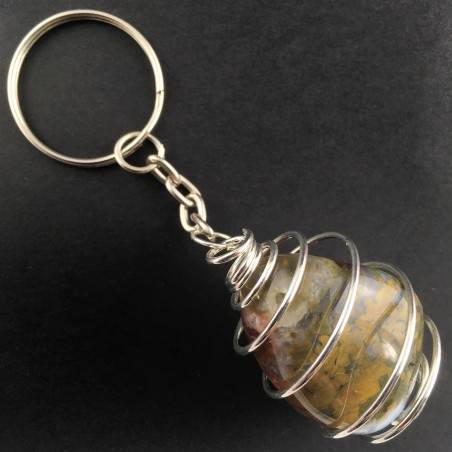 Llavero Jaspe Océano ORBICULAR Hecho a mano en Espiral Plata-3