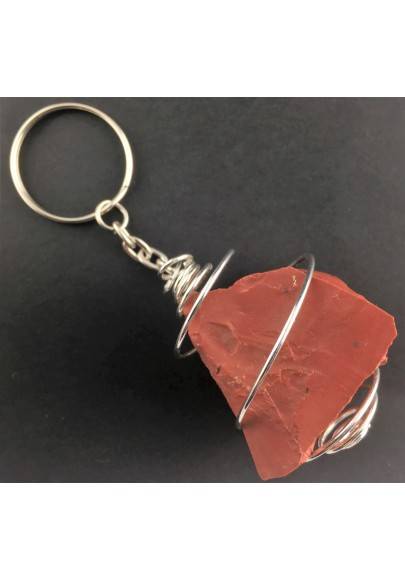 Llavero JASPE ROJO MEDIANANO Artesanal Montado en Espiral Baño de Plata A+-1