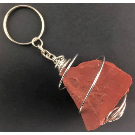 Llavero JASPE ROJO MEDIANANO Artesanal Montado en Espiral Baño de Plata A+-1
