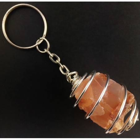 Rough Opal Keychain Keyring - CAPRICORN LIBRA Zodiac Silver Plated Spiral-1