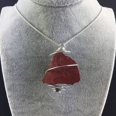 Pendant in Red Jasper Hand Made on Silver Plated Spiral Charm Craft Gift Idea-2