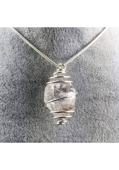 Colgante Cuarzo Diamante Hérkimer - CUARZO Artesanal Espiral Plata Regalo A+-1