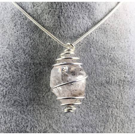 Colgante Cuarzo Diamante Hérkimer - CUARZO Artesanal Espiral Plata Regalo A+-1