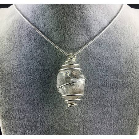 Colgante Cuarzo Diamante Hérkimer - CUARZO Artesanal Espiral Plata Regalo A+-2