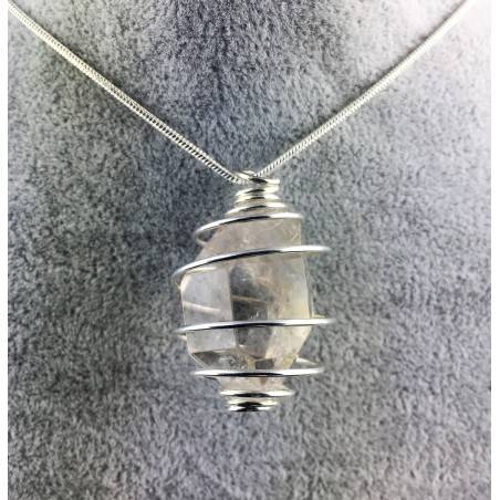 Colgante Cuarzo Diamante Hérkimer - CUARZO Artesanal Espiral Plata Regalo A+-7