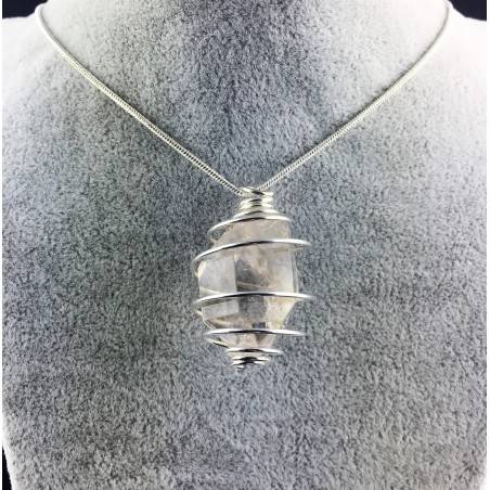 Colgante Cuarzo Diamante Hérkimer - CUARZO Artesanal Espiral Plata Regalo A+-8