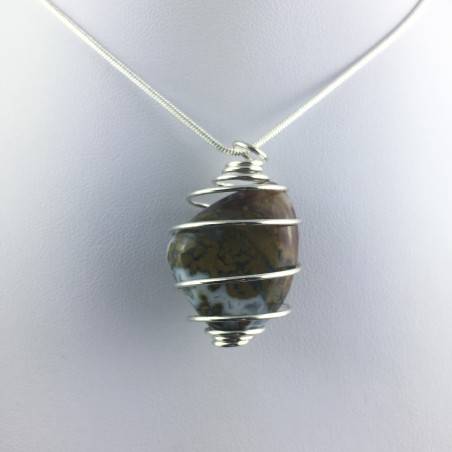 Ciondolo DIASPRO OCEANICO ORBICOLARE - LEONE GEMELLI PESCI Zodiaco Argento A+-1