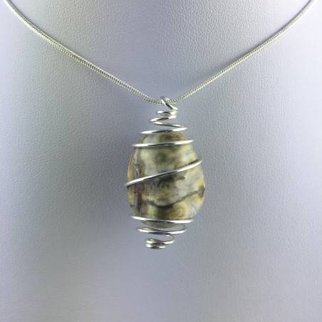 Ciondolo DIASPRO OCEANICO ORBICOLARE - LEONE GEMELLI PESCI Zodiaco Argento A+-7